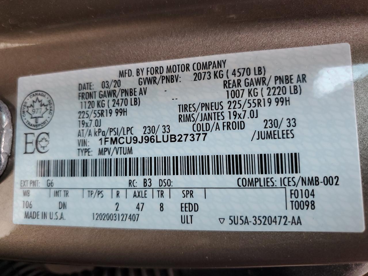 2020 FORD ESCAPE