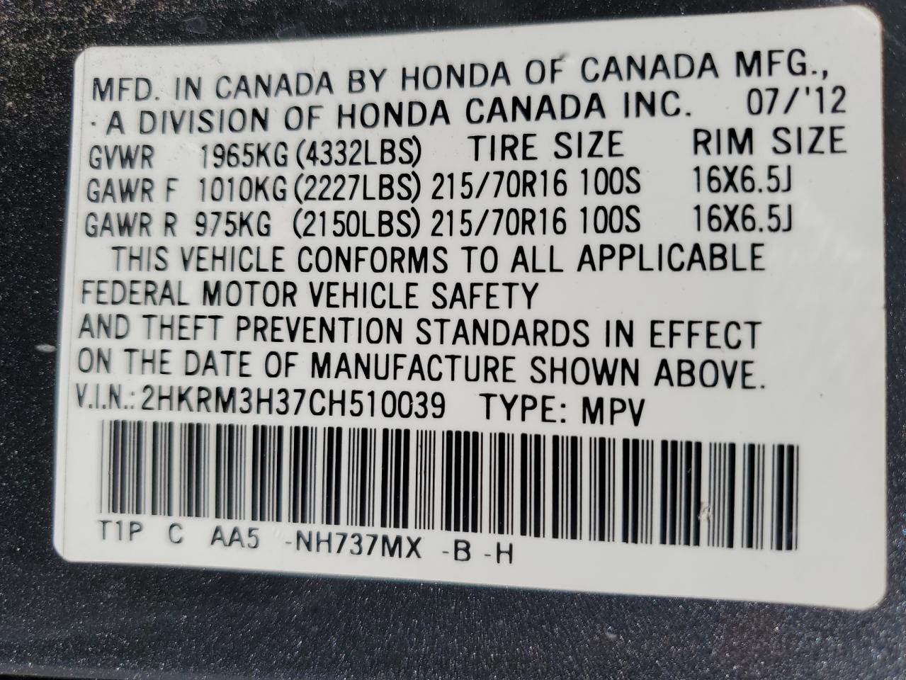 2012 HONDA CR-V