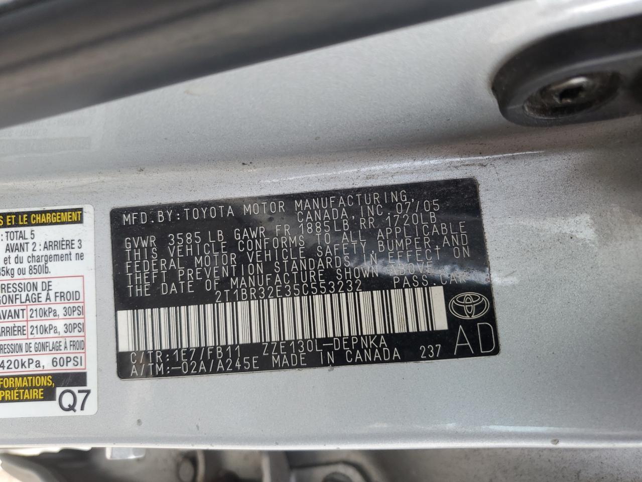2005 TOYOTA COROLLA