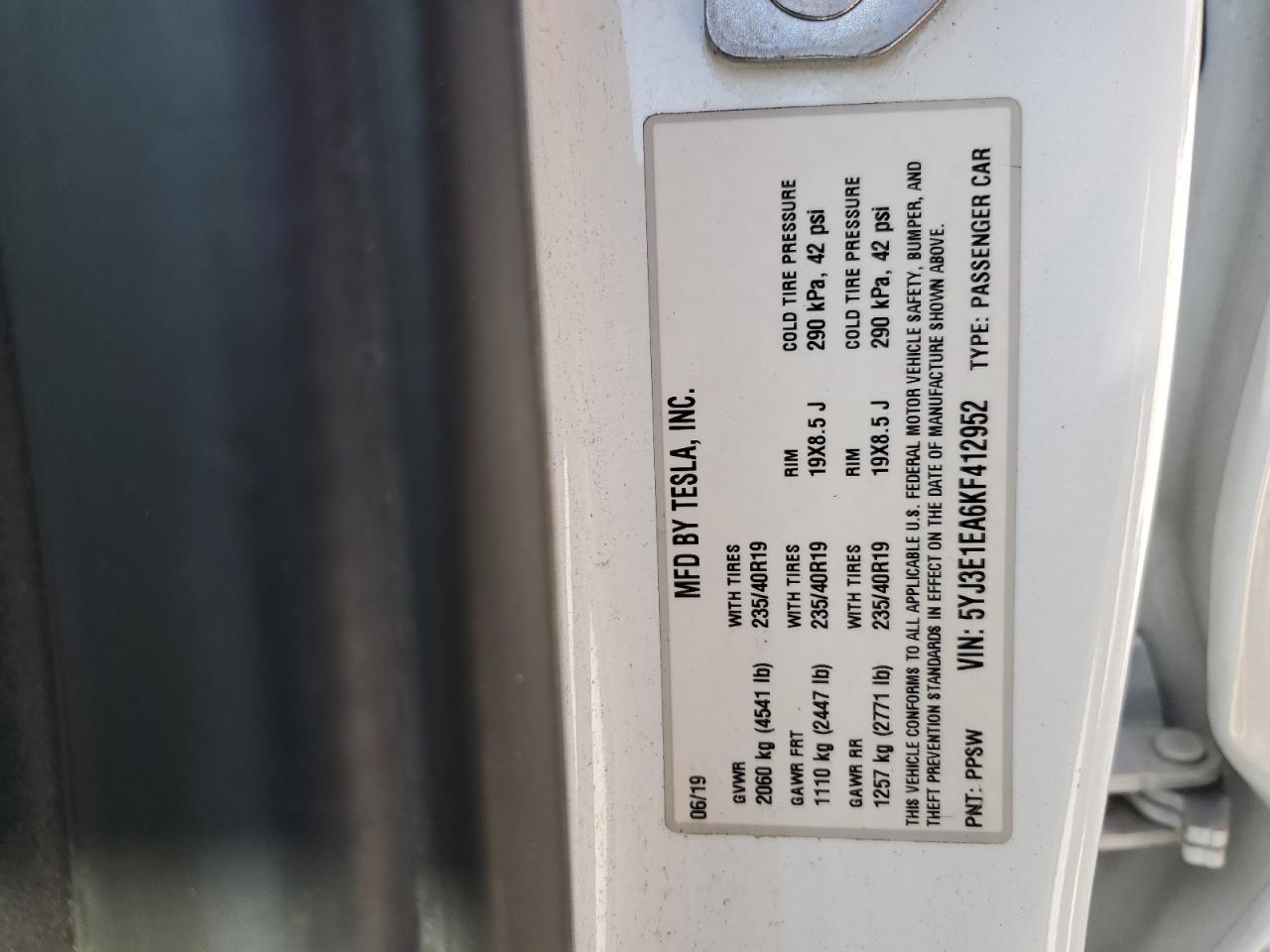 2019 TESLA MODEL 3