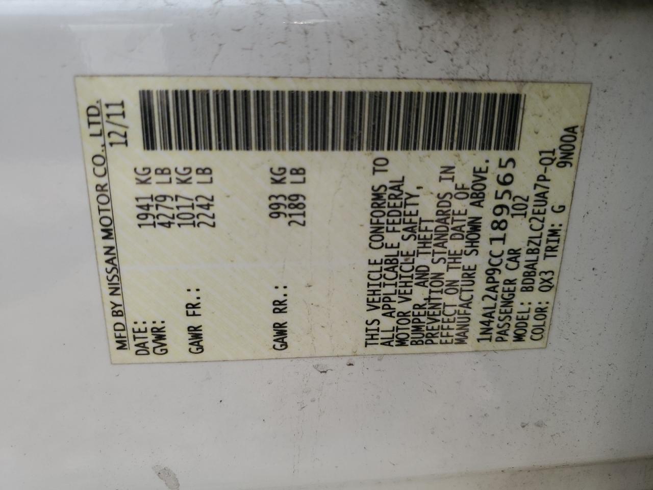2012 NISSAN ALTIMA