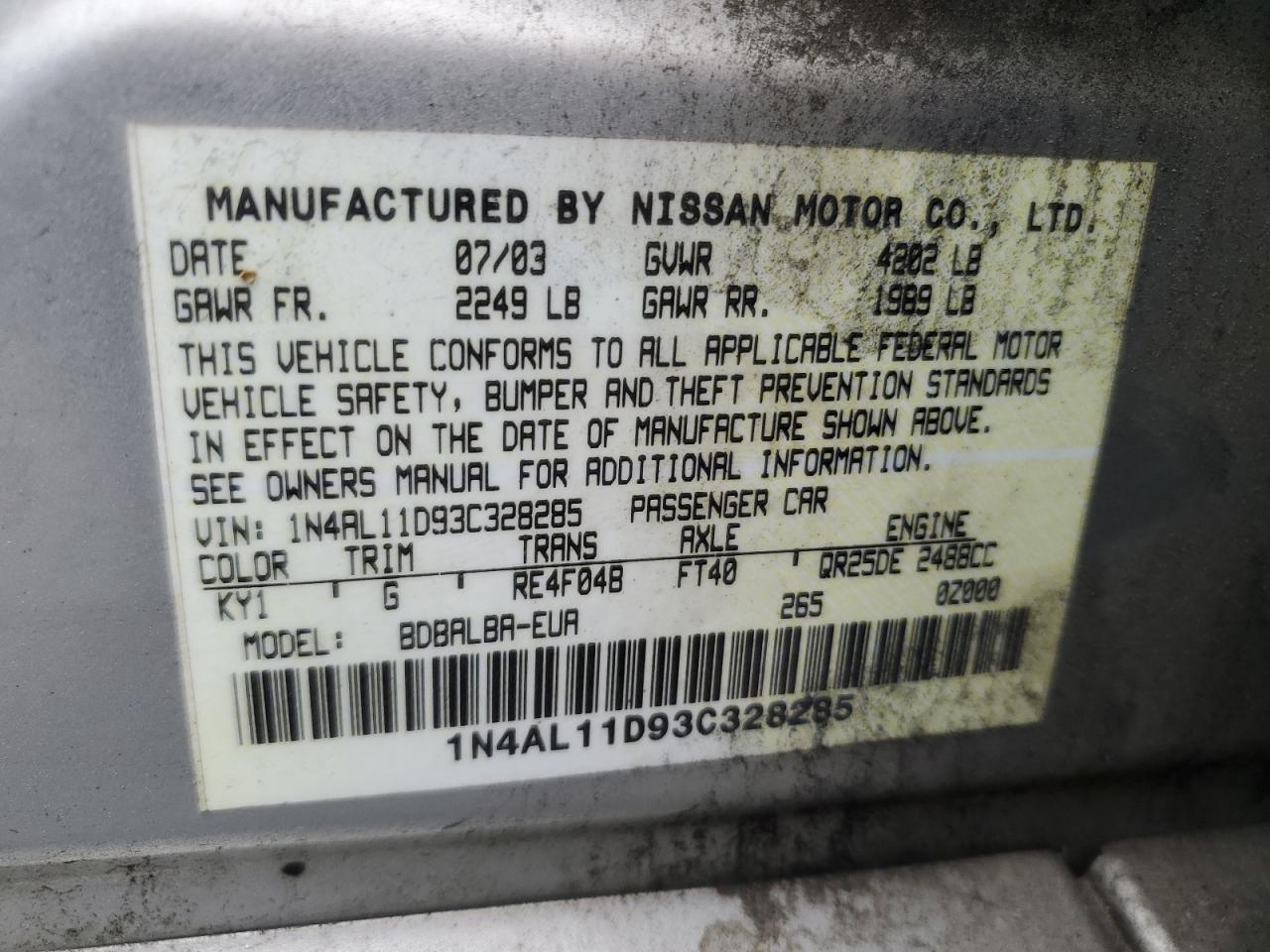 2003 NISSAN ALTIMA