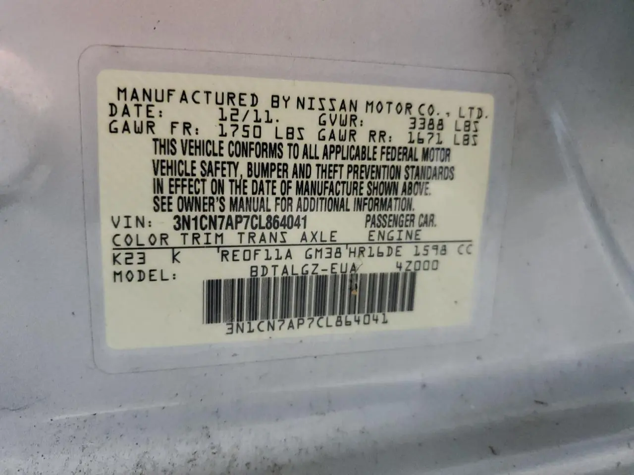 2012 NISSAN VERSA
