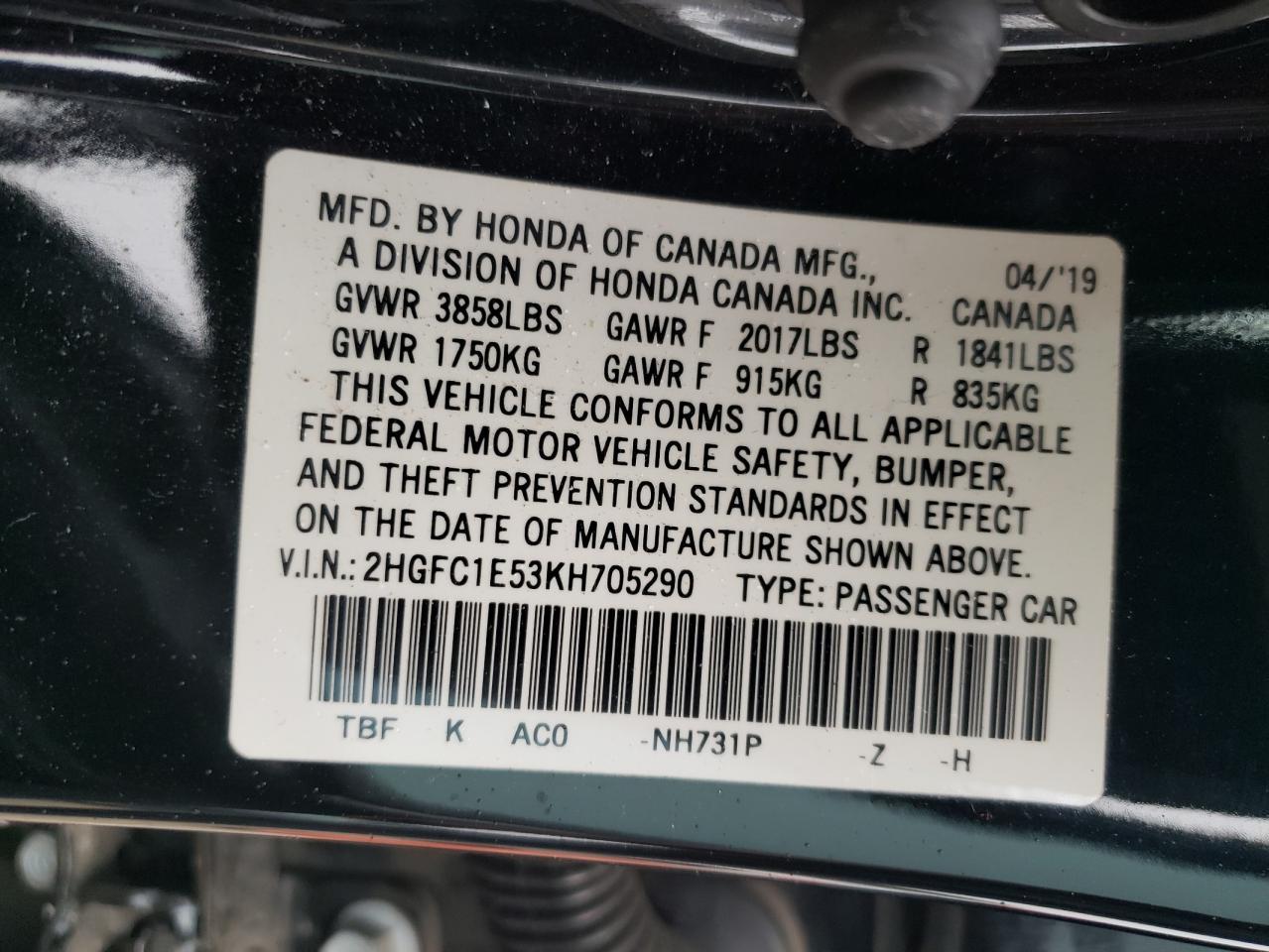 2019 HONDA CIVIC