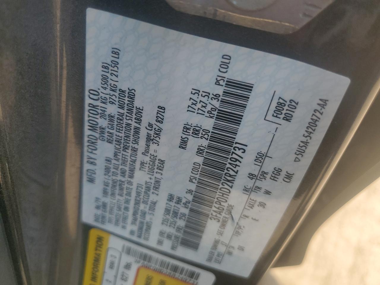2019 FORD FUSION