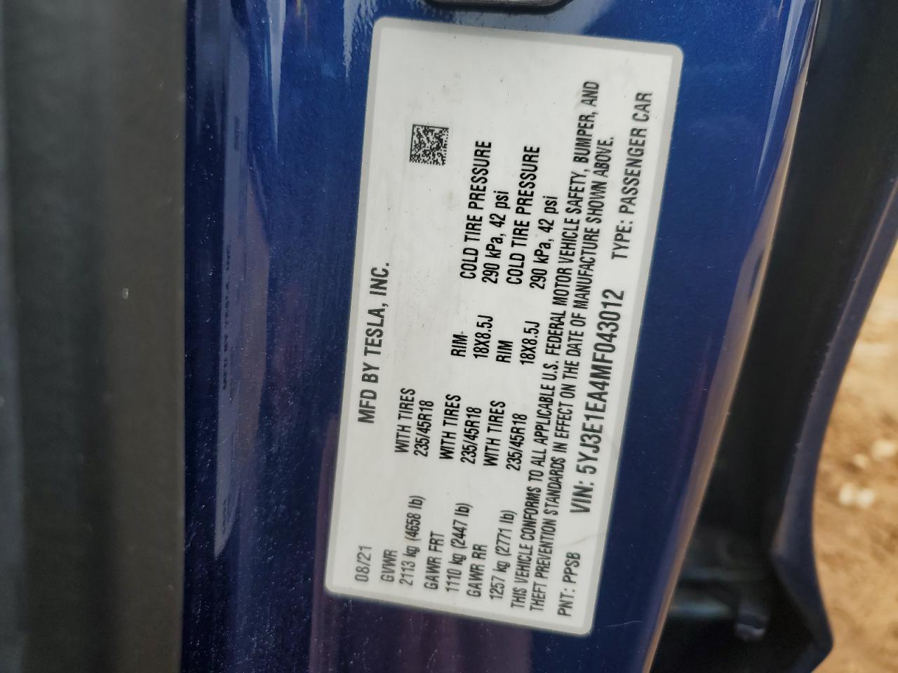 2021 TESLA MODEL 3