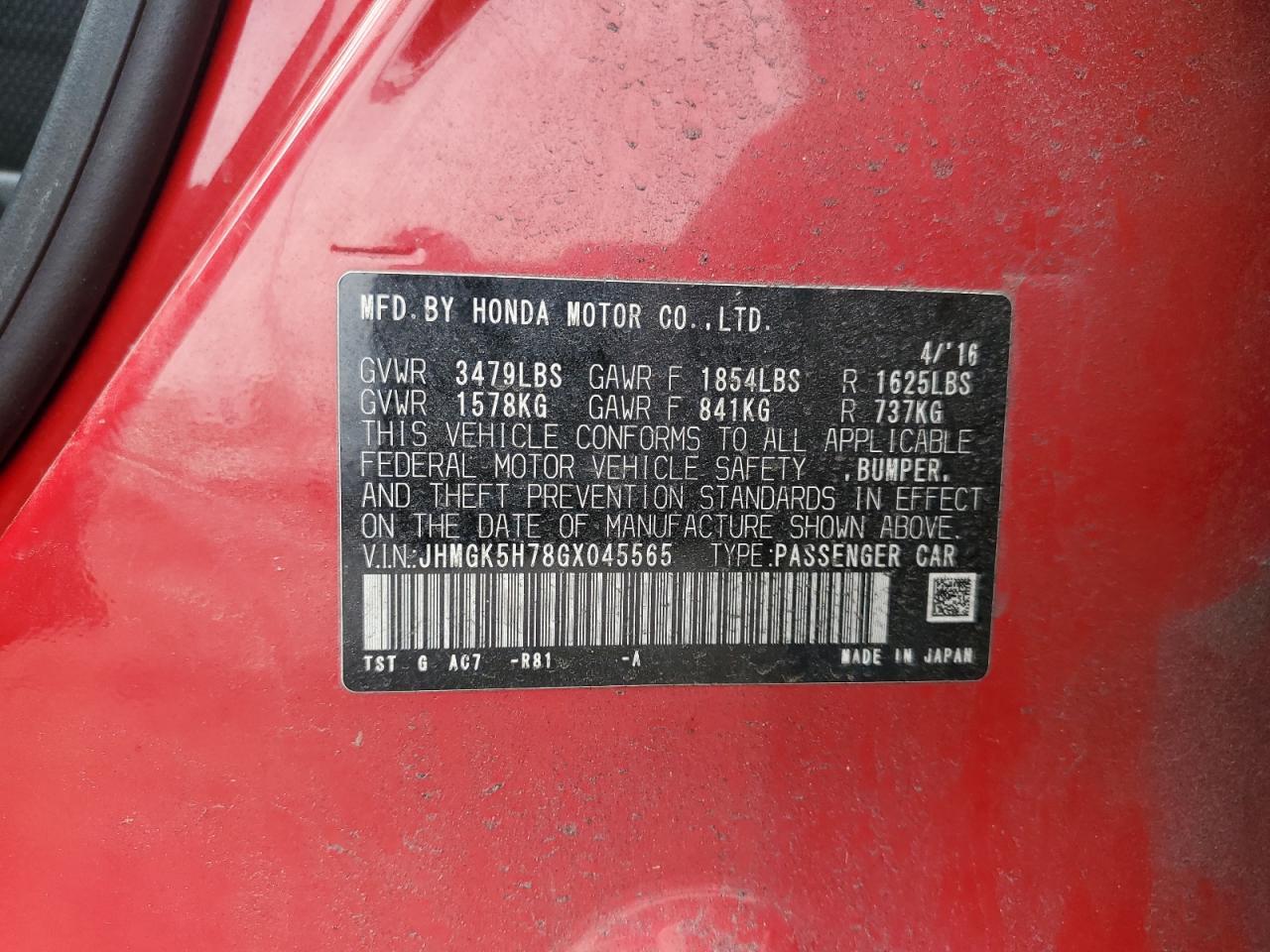 2016 HONDA FIT
