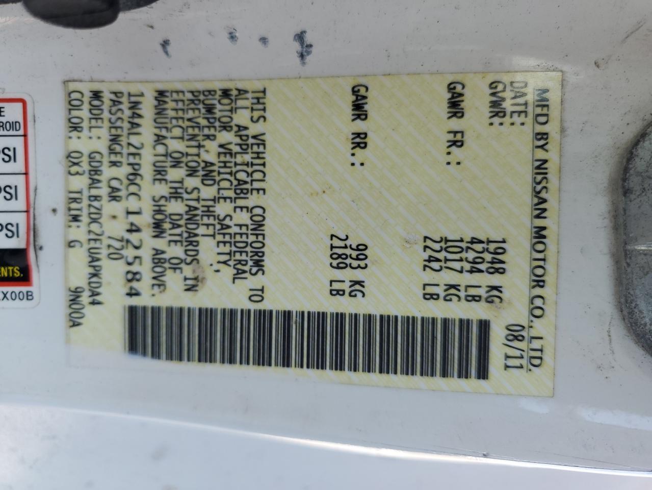 2012 NISSAN ALTIMA