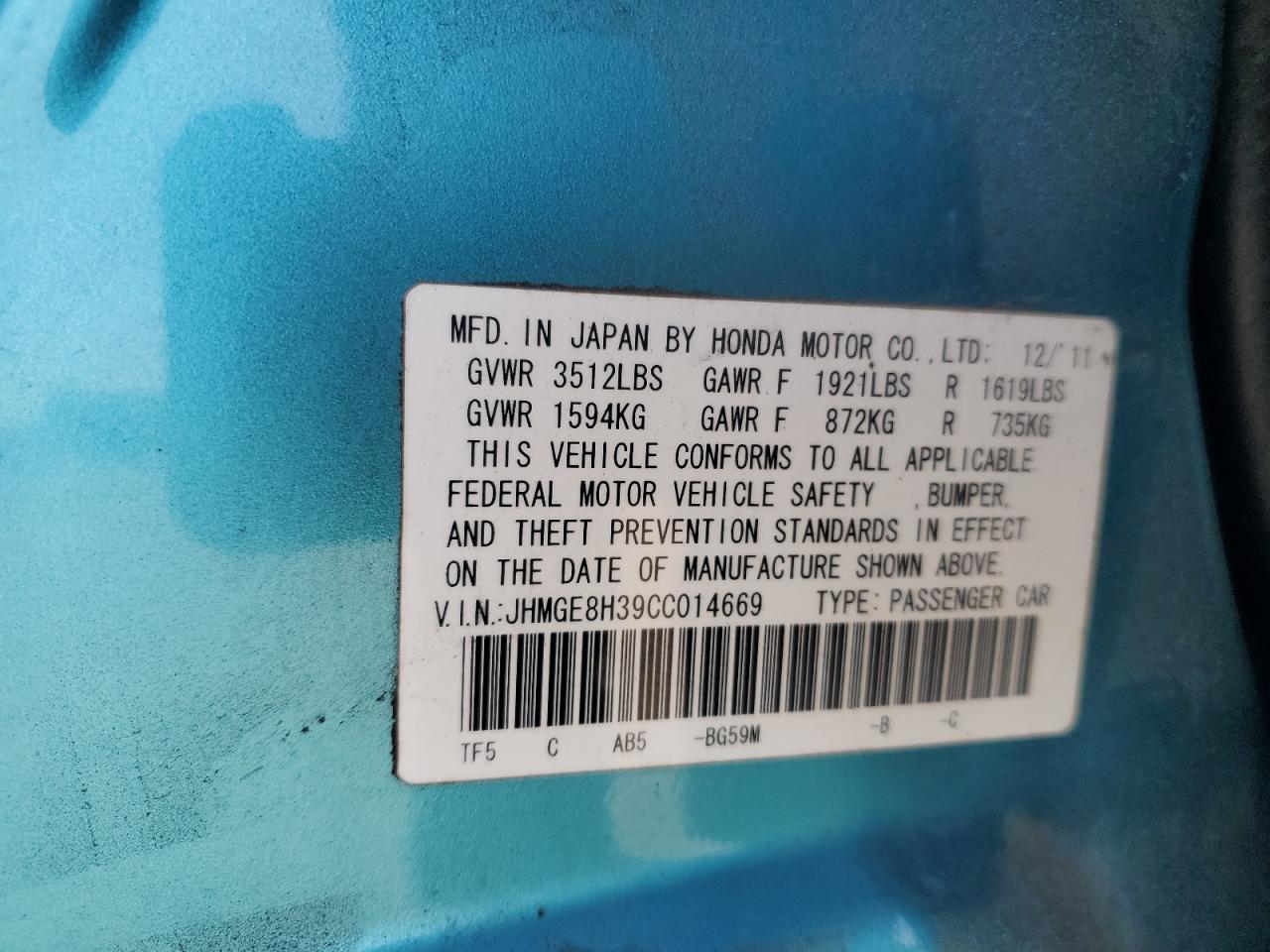 2012 HONDA FIT