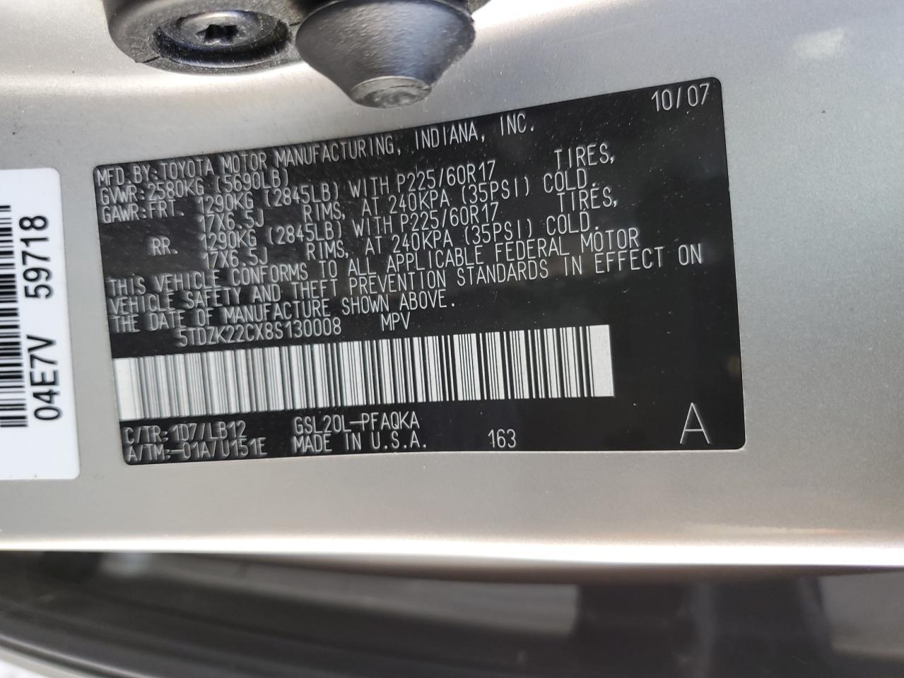 2008 TOYOTA SIENNA