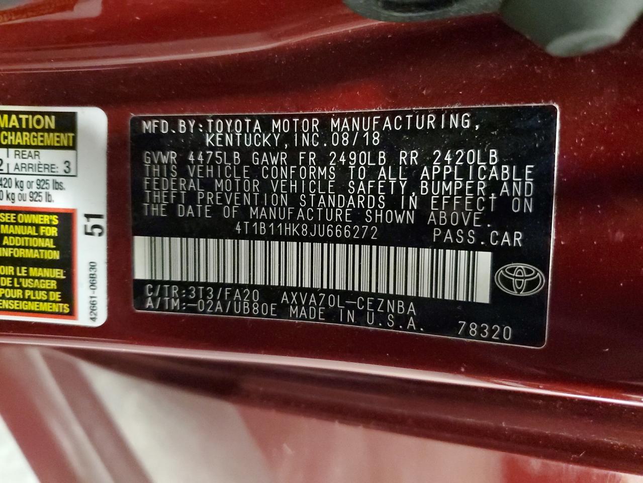 2018 TOYOTA CAMRY
