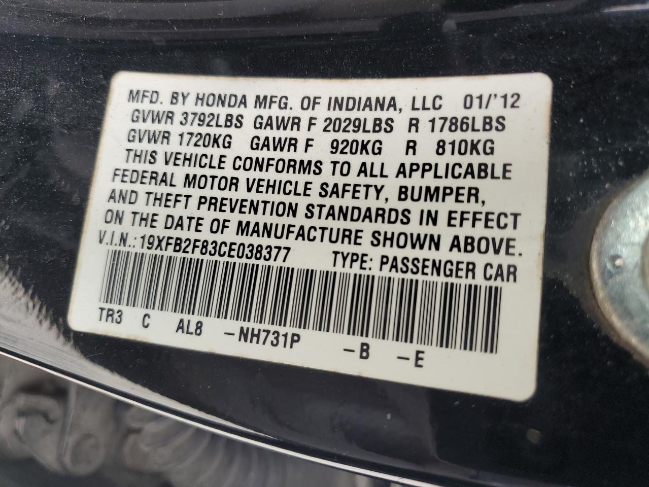 2012 HONDA CIVIC