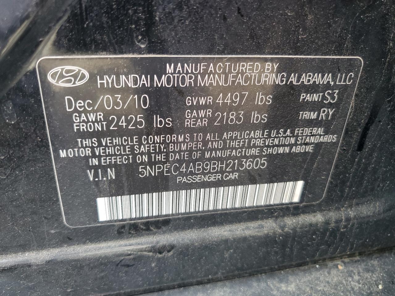 2011 HYUNDAI SONATA