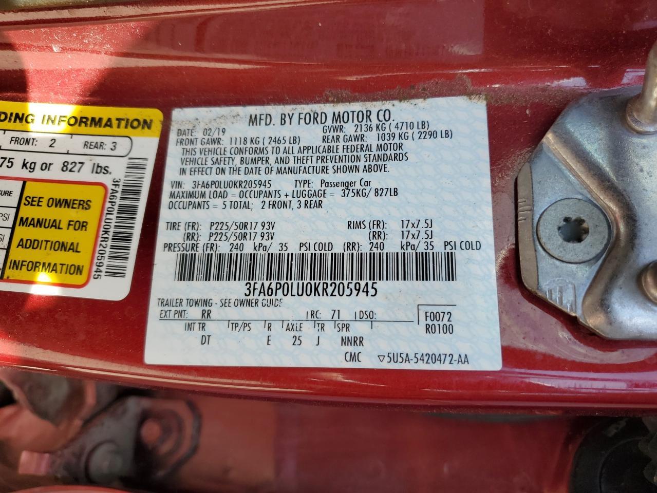 2019 FORD FUSION