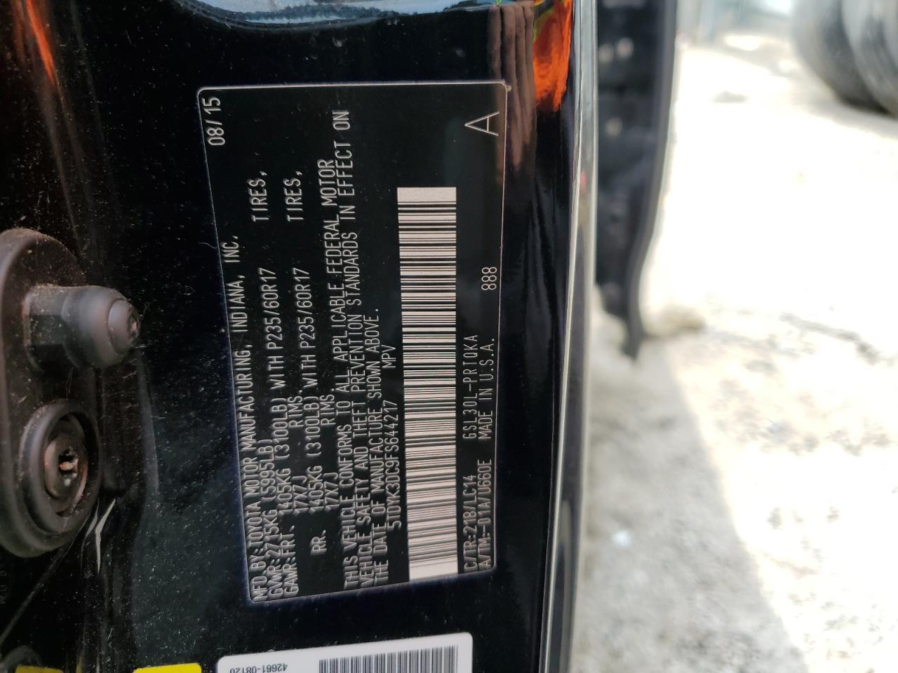 2015 TOYOTA SIENNA