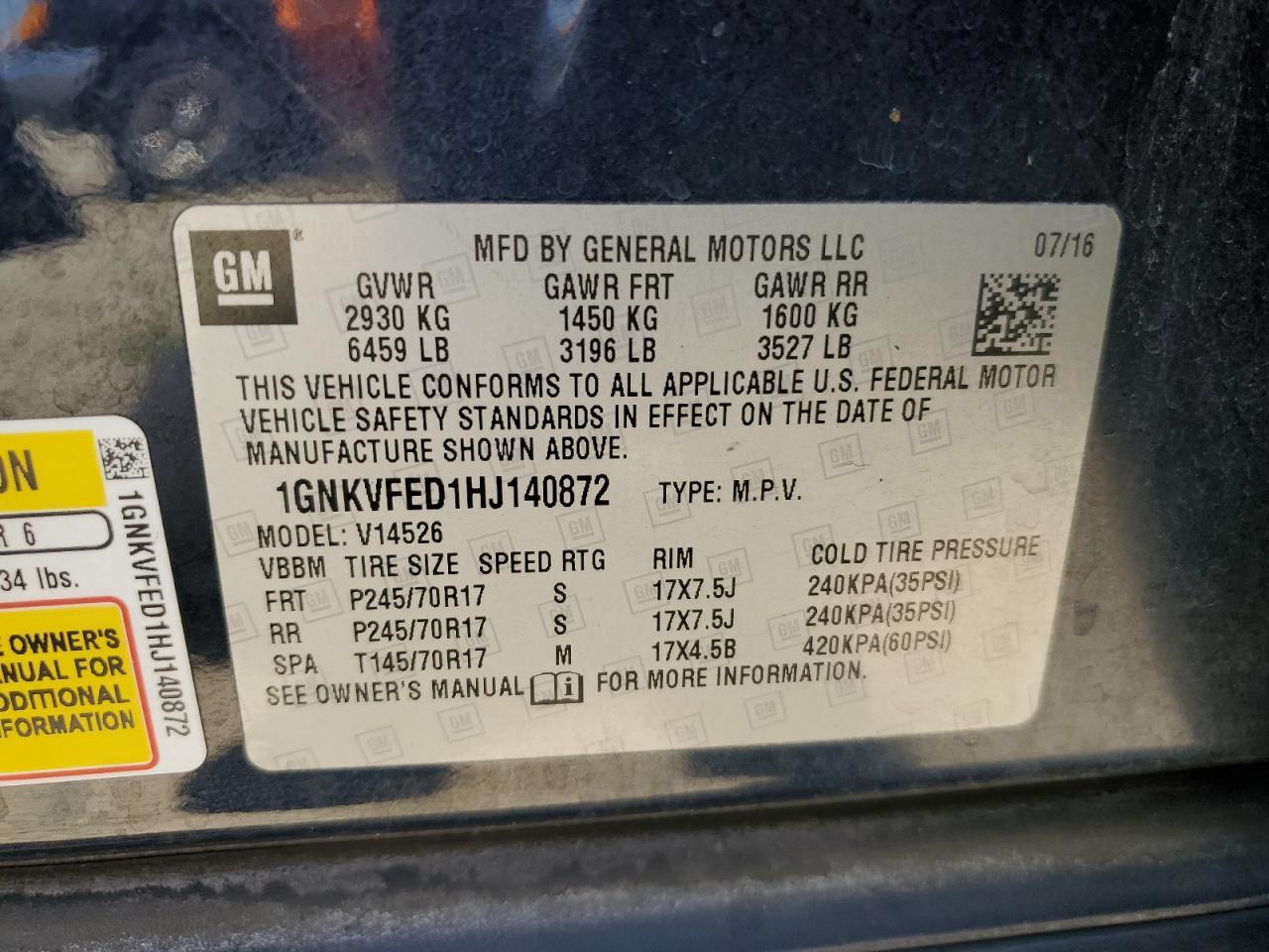 2017 CHEVROLET TRAVERSE