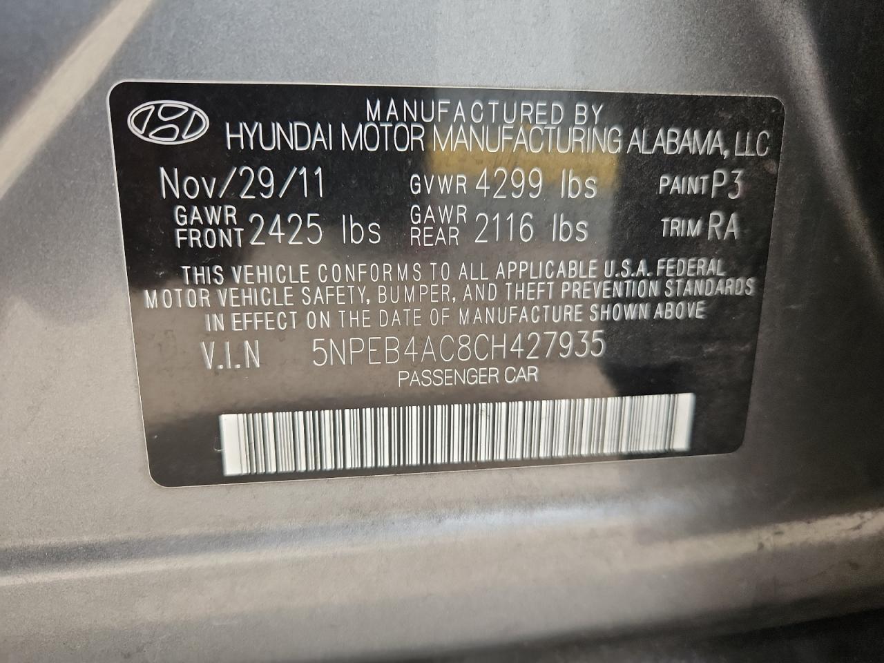 2012 HYUNDAI SONATA