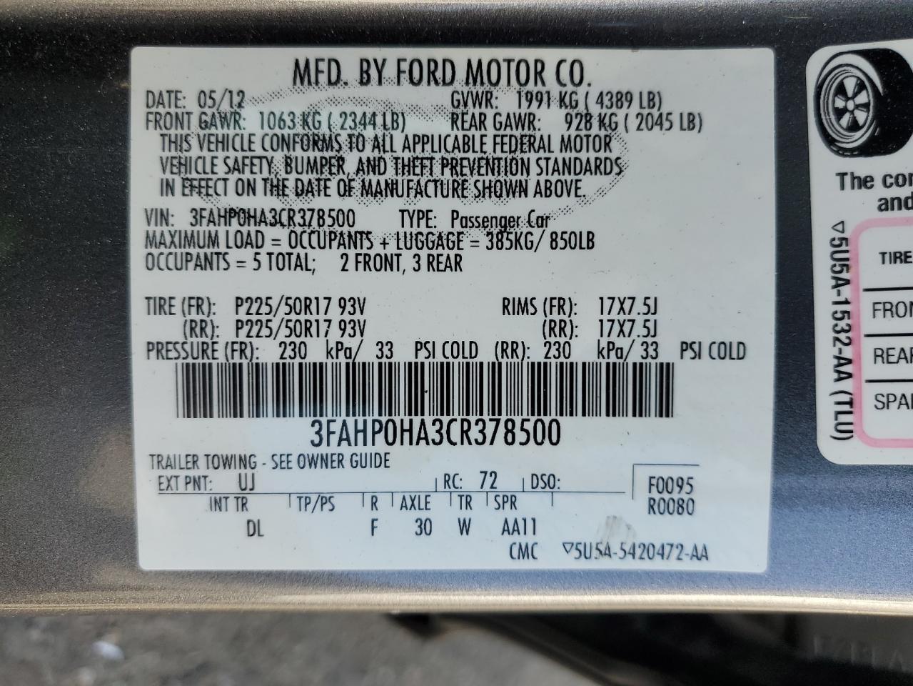 2012 FORD FUSION