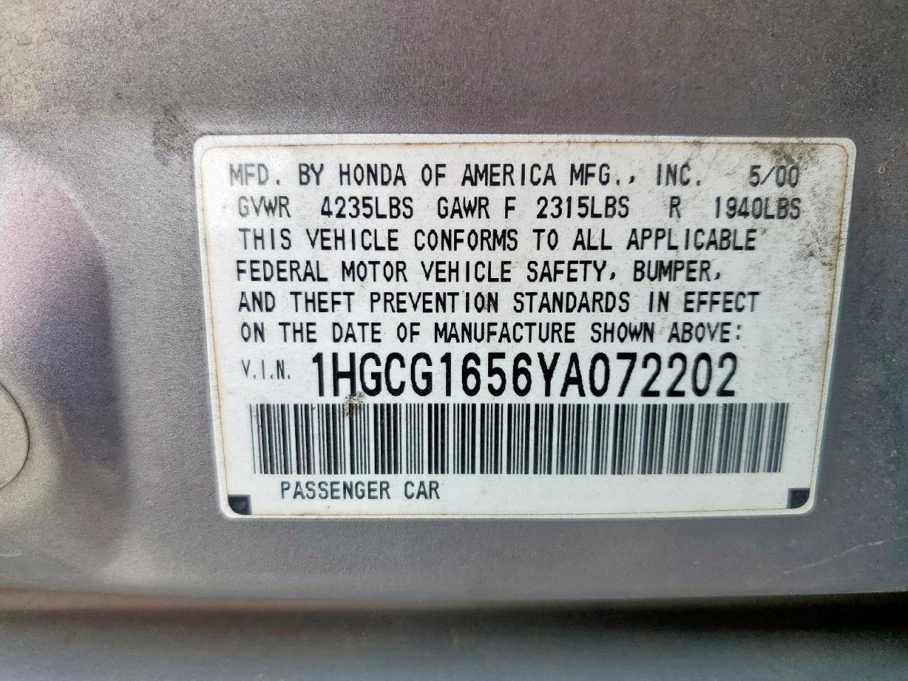 2000 HONDA ACCORD