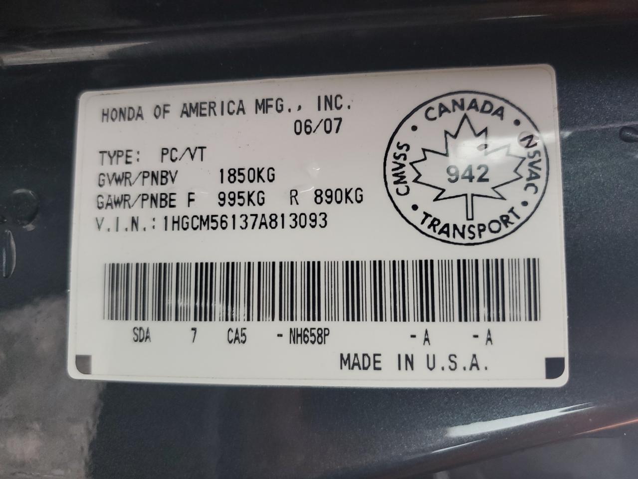 2007 HONDA ACCORD