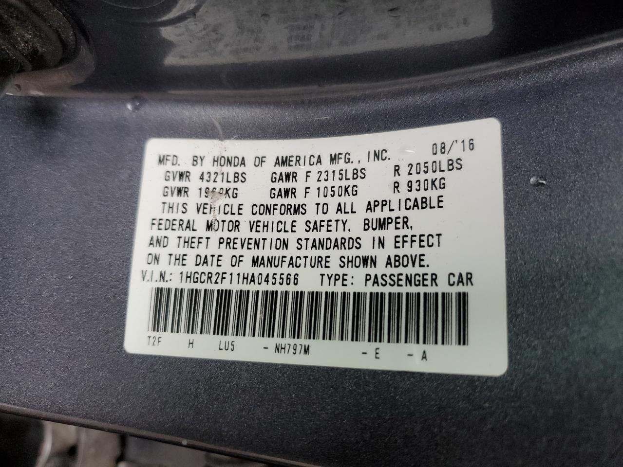 2017 HONDA ACCORD
