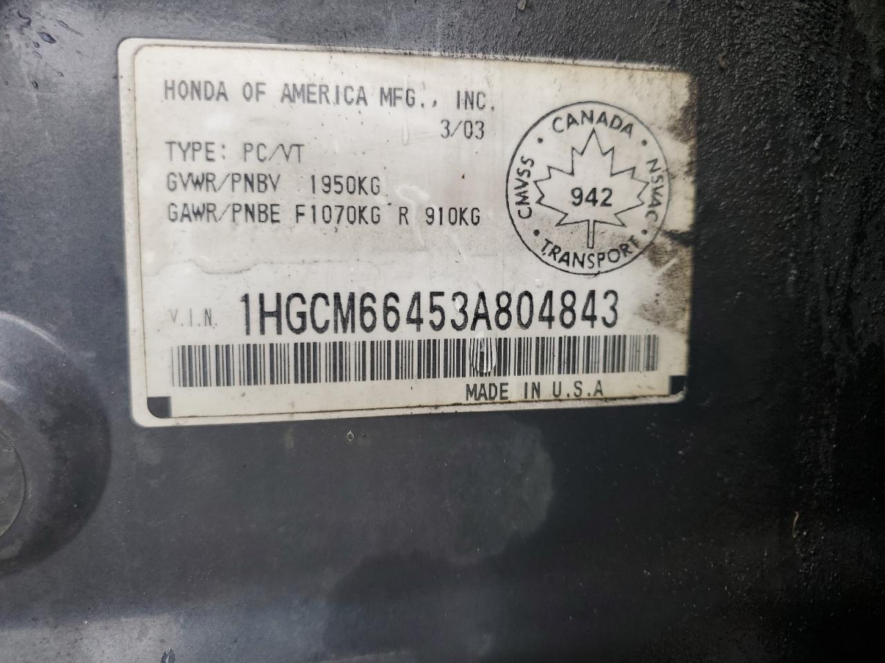 2003 HONDA ACCORD