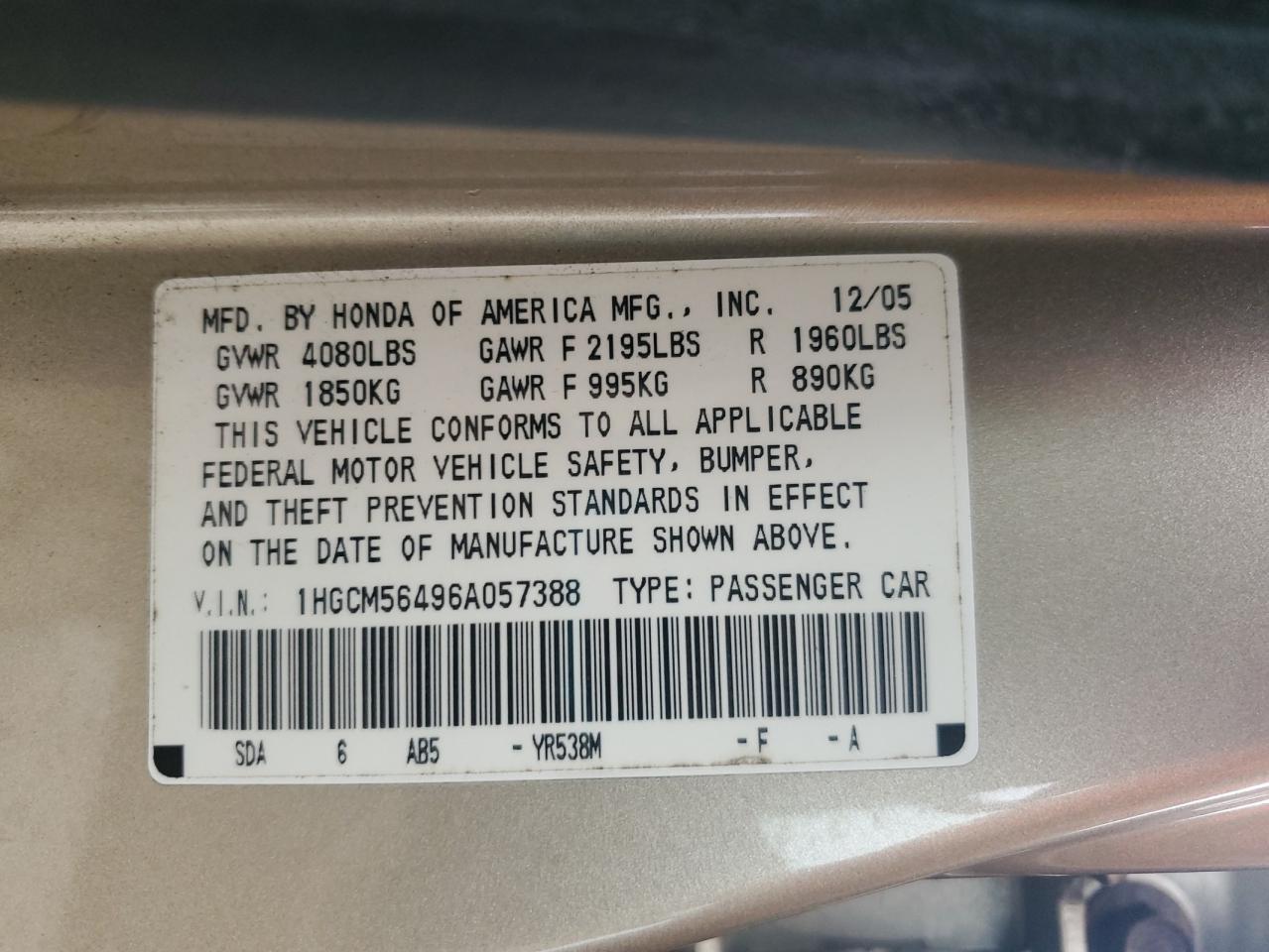 2006 HONDA ACCORD