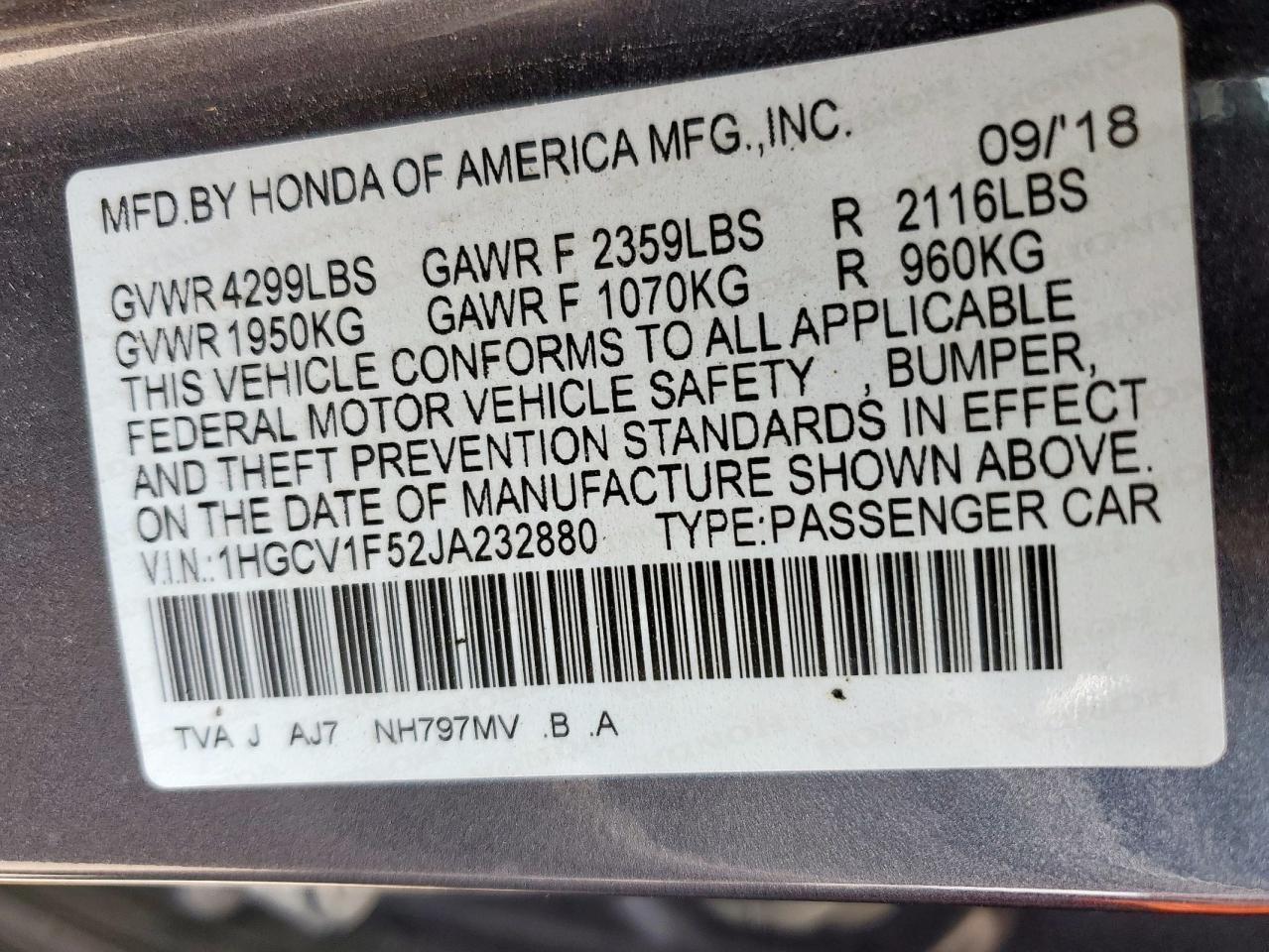 2018 HONDA ACCORD