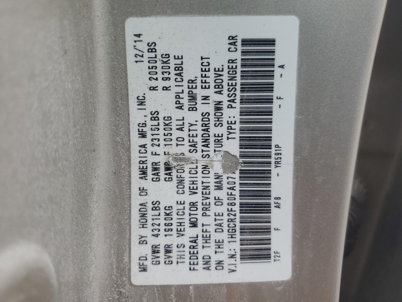 2015 HONDA ACCORD