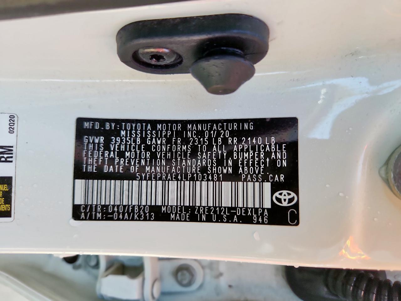 2020 TOYOTA COROLLA
