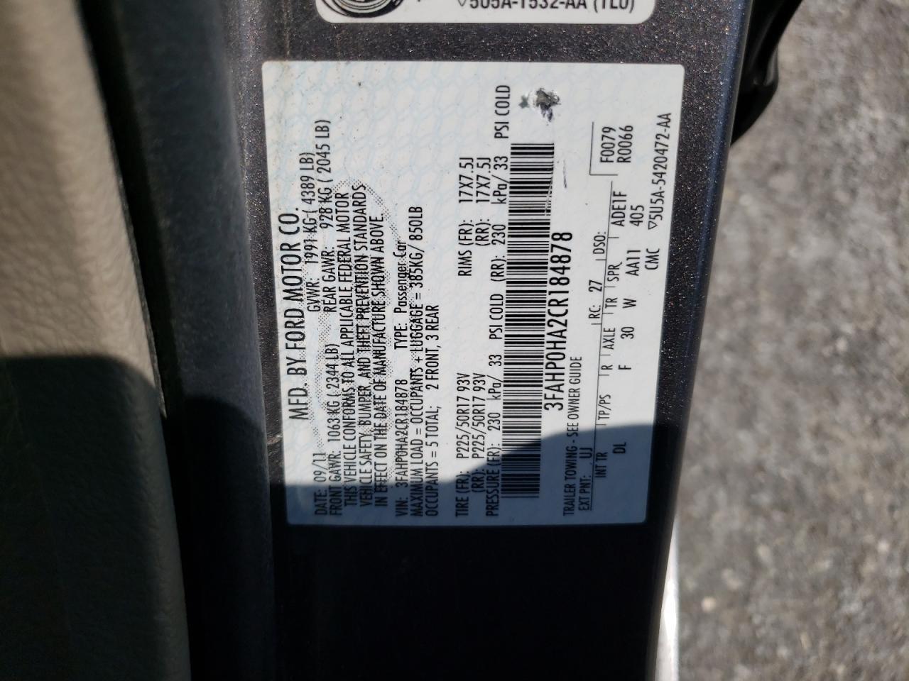 2012 FORD FUSION