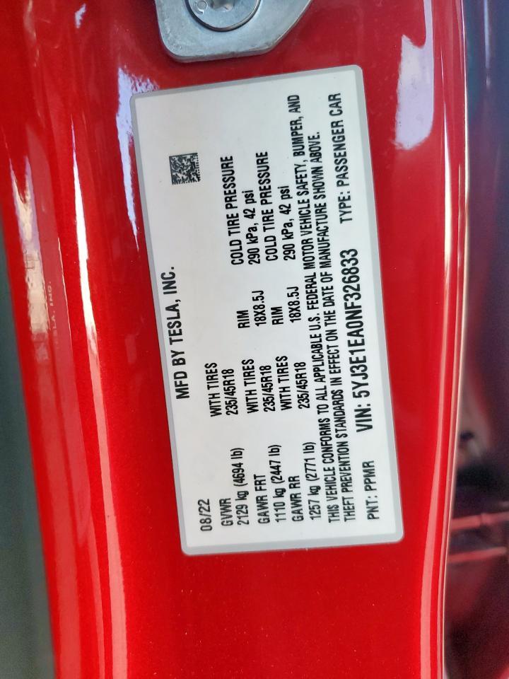 2022 TESLA MODEL 3