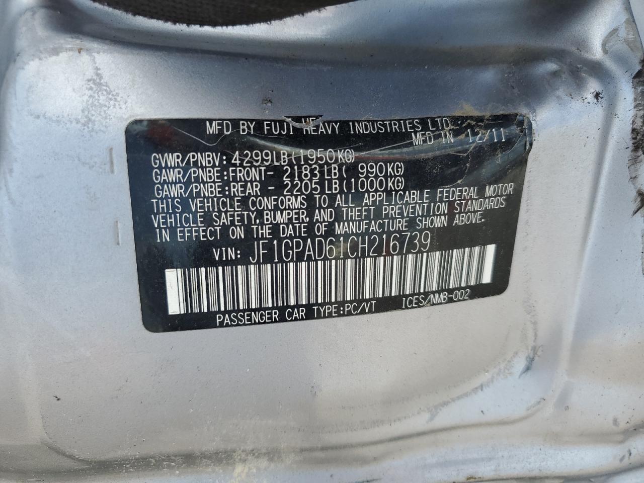 2012 SUBARU IMPREZA