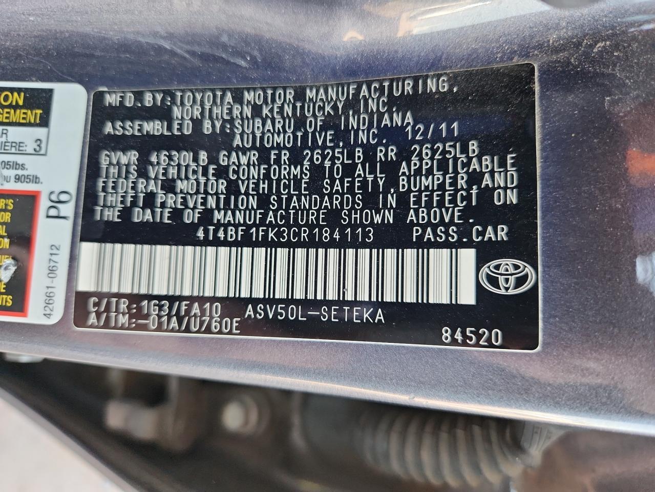 2012 TOYOTA CAMRY