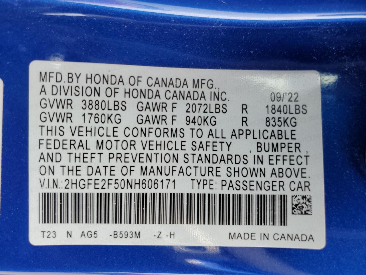 2022 HONDA CIVIC