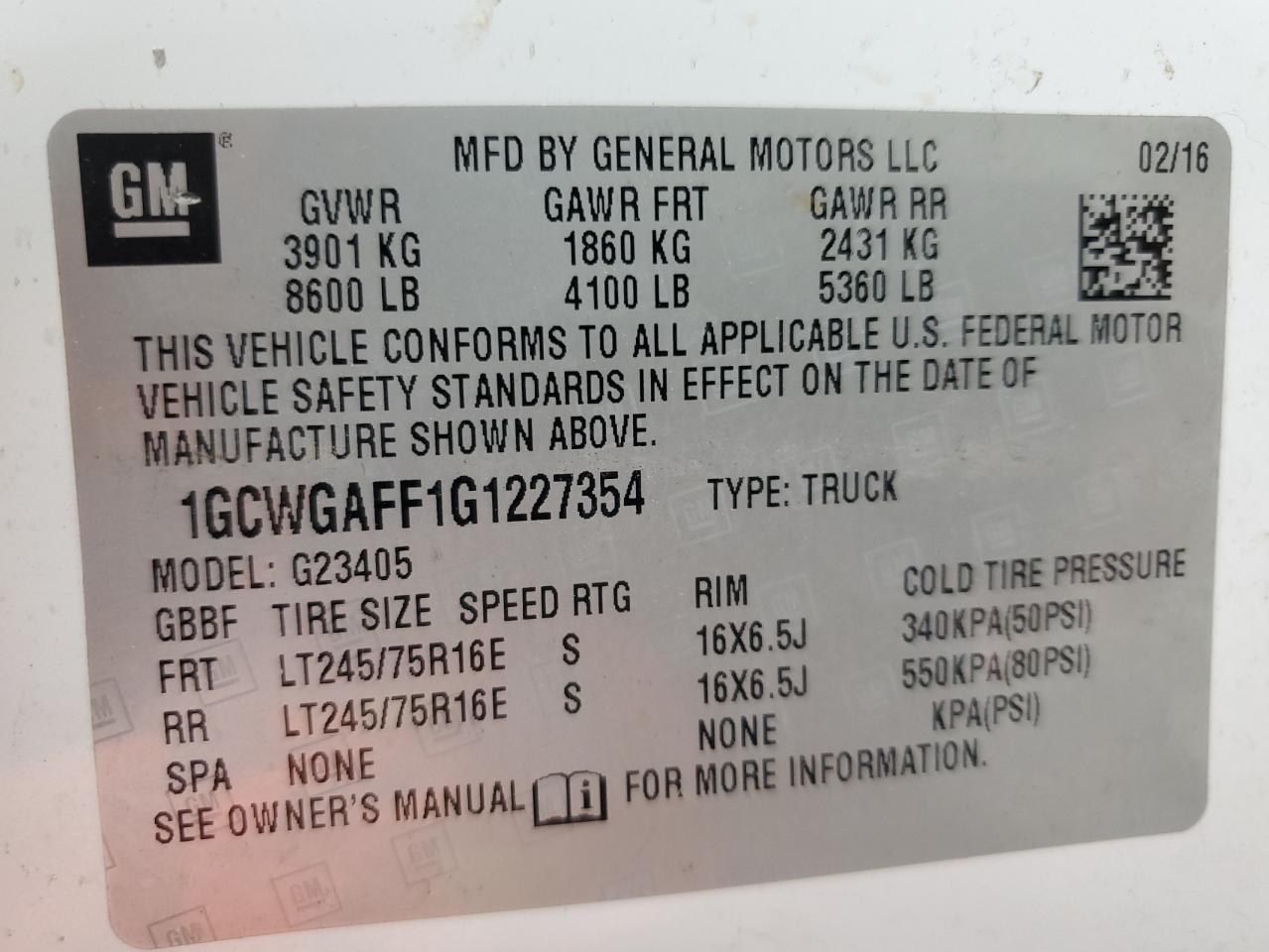 2016 CHEVROLET EXPRESS 2500