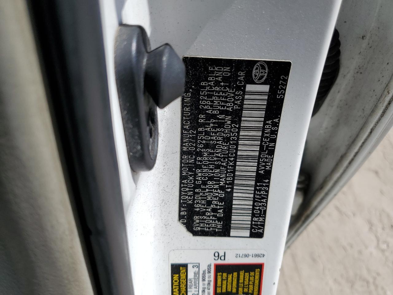 2012 TOYOTA CAMRY