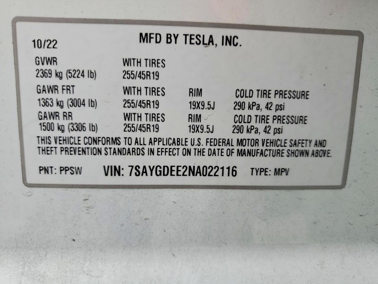 2022 TESLA MODEL Y