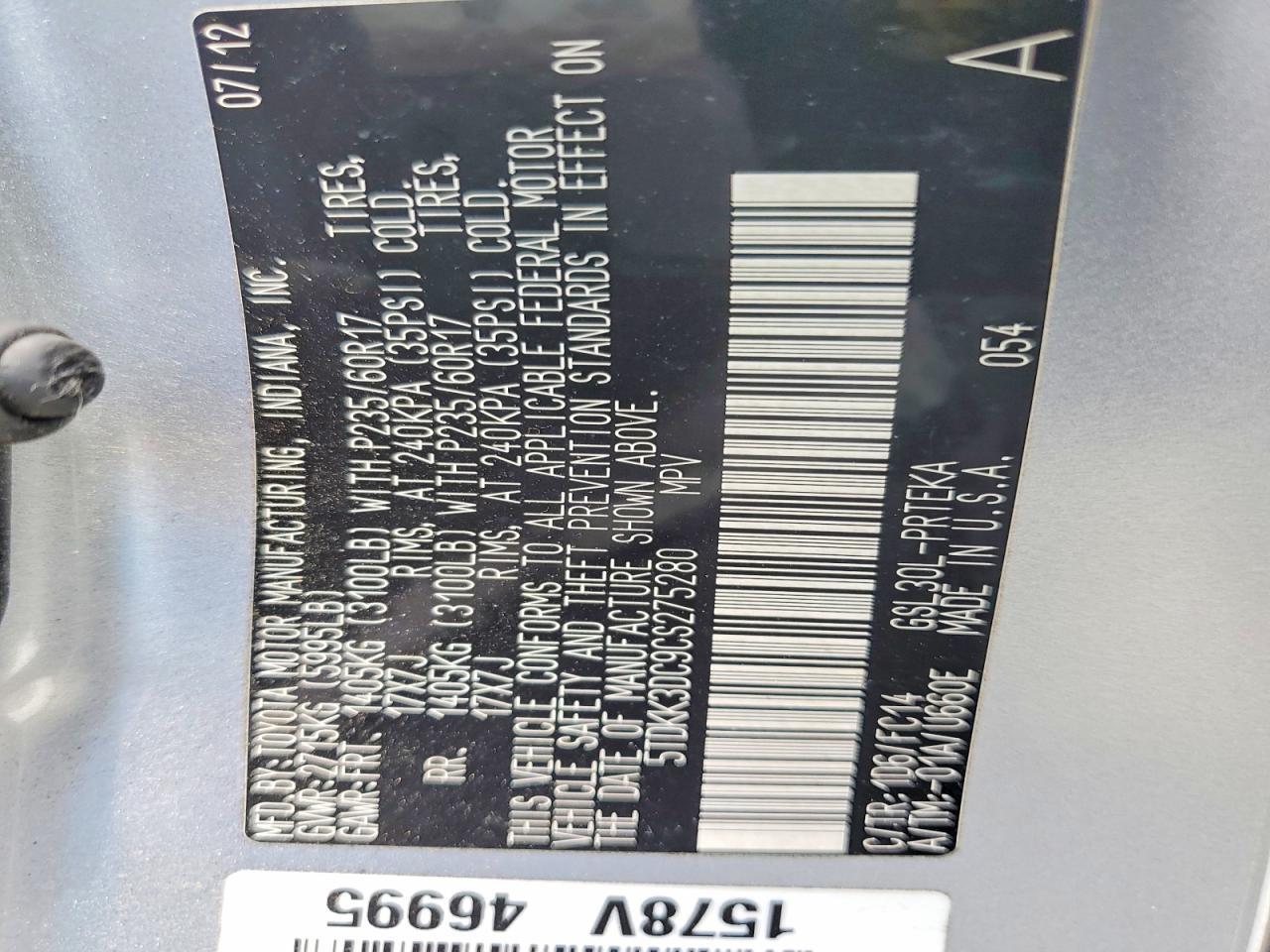 2012 TOYOTA SIENNA