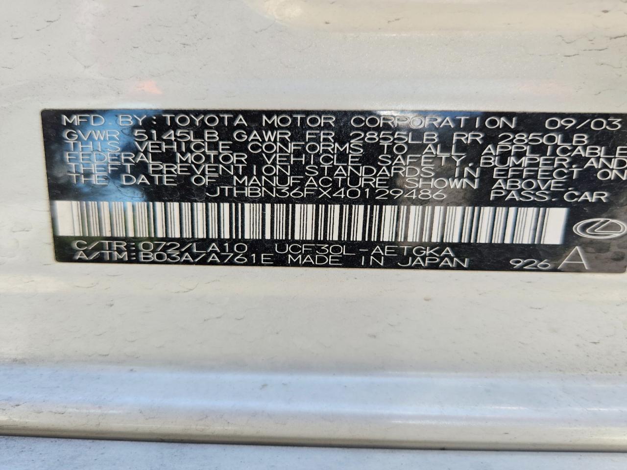 2004 LEXUS Ls 430