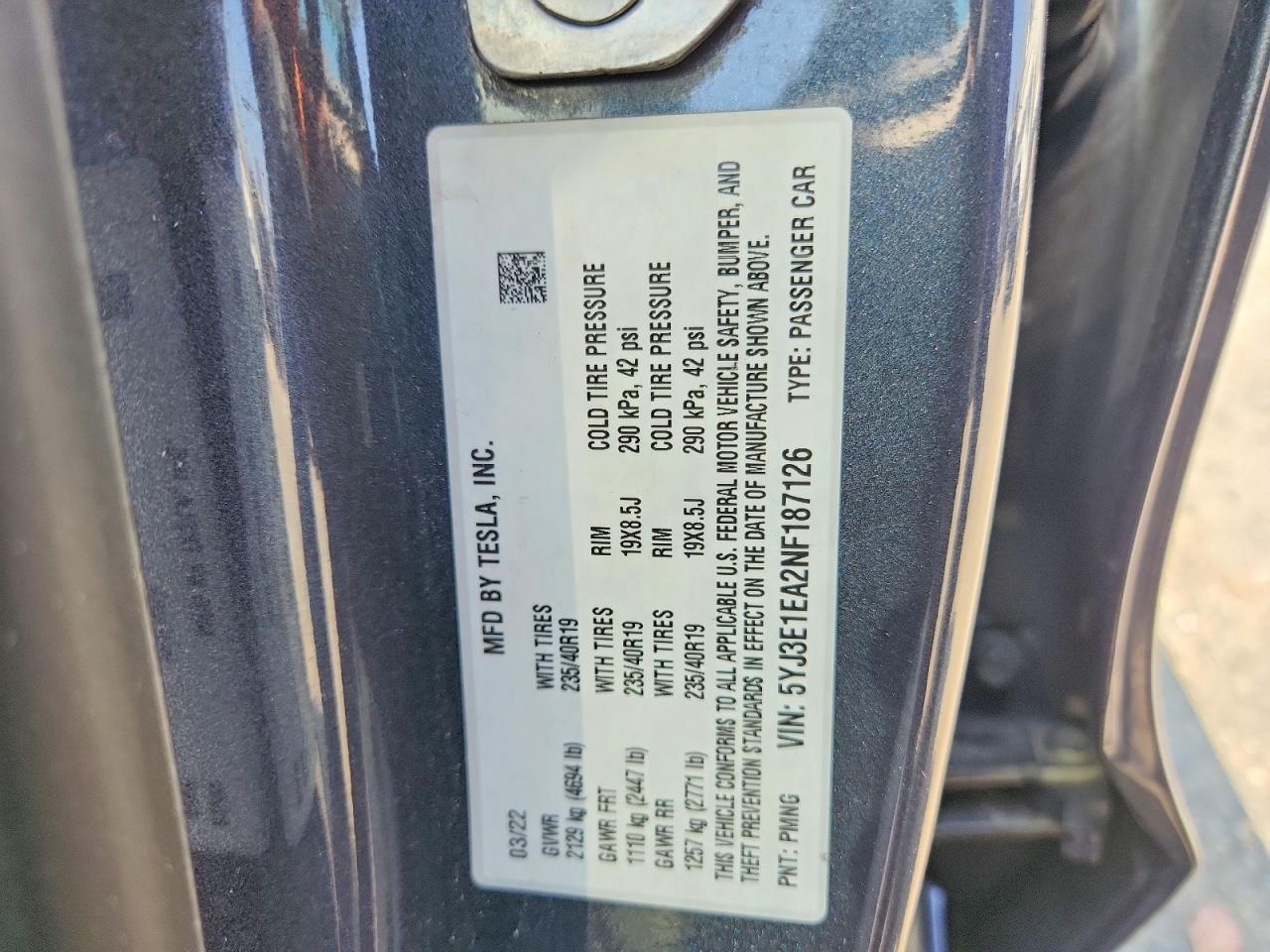 2022 TESLA MODEL 3