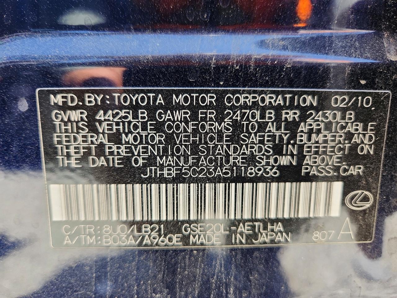 2010 LEXUS IS 250