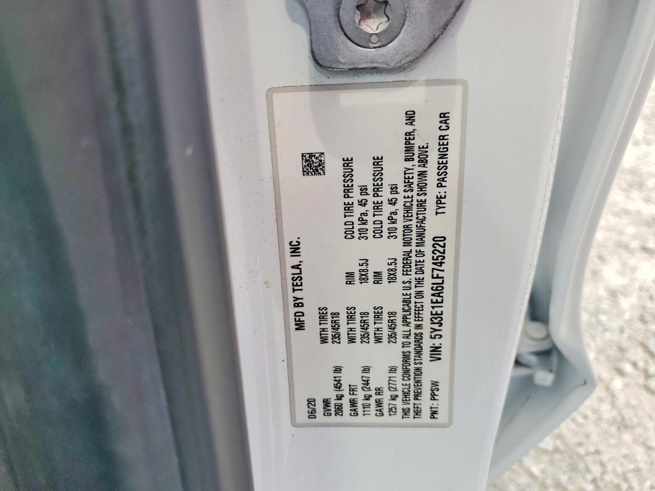 2020 TESLA MODEL 3