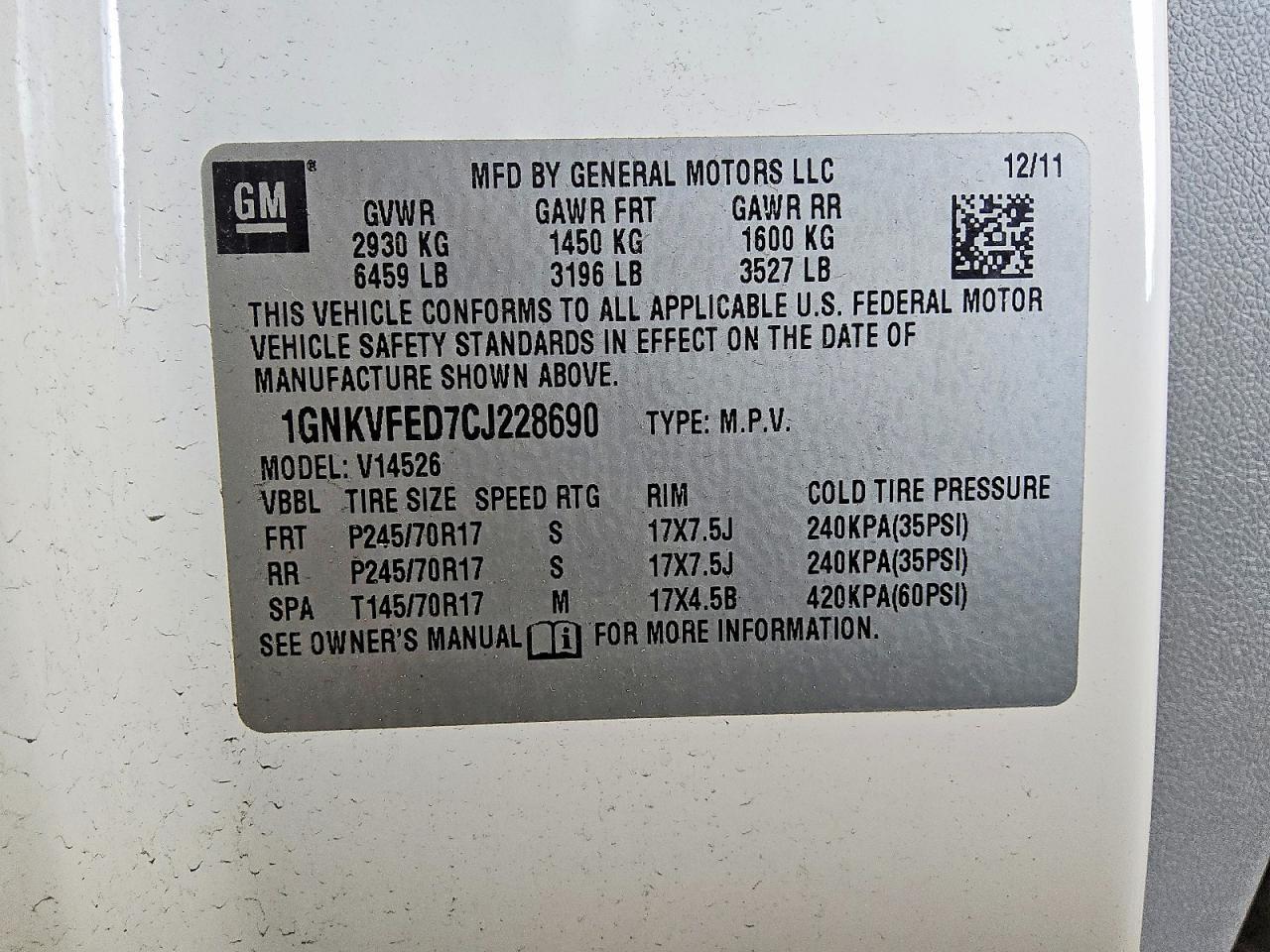 2012 CHEVROLET TRAVERSE