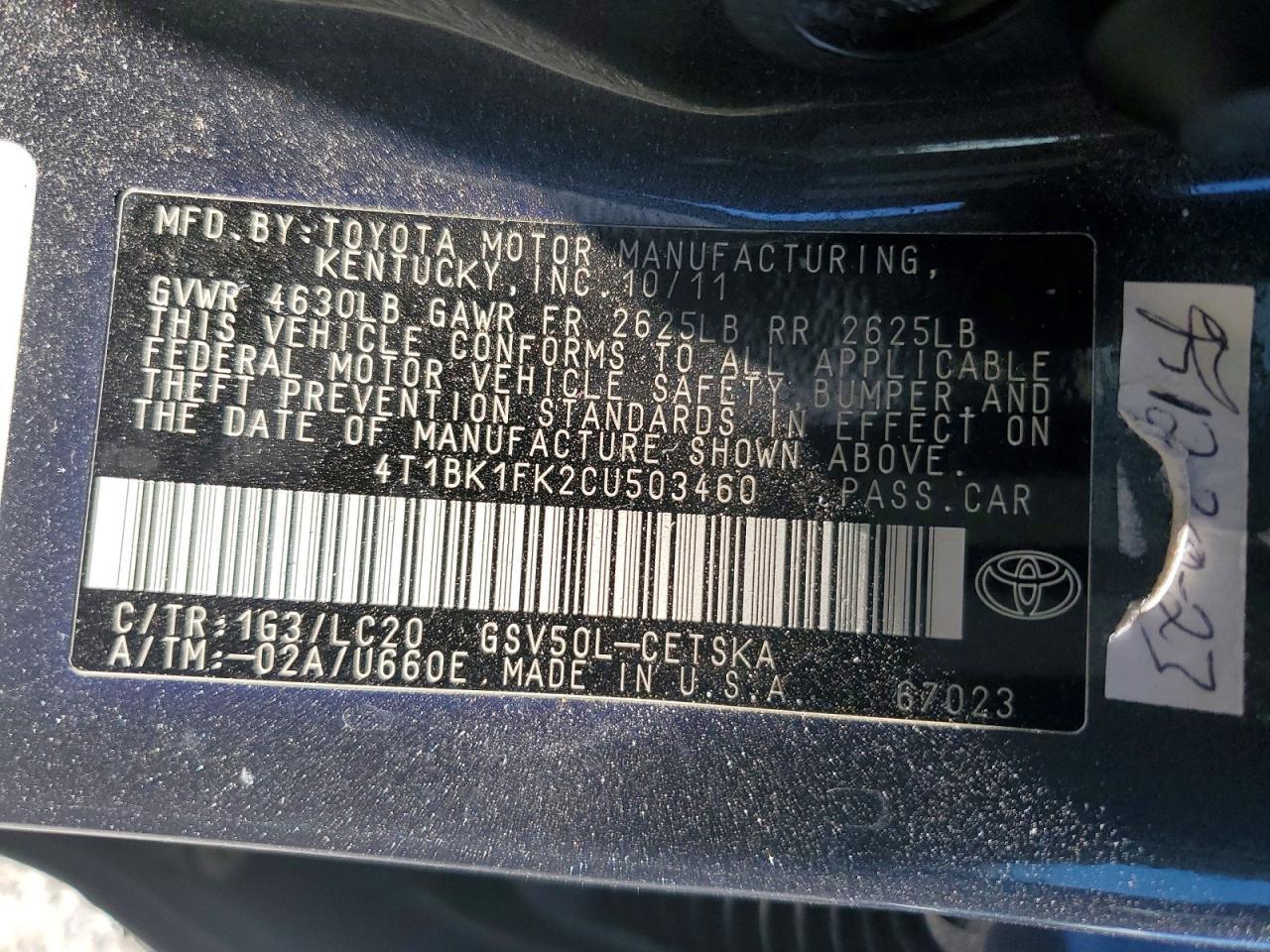 2012 TOYOTA CAMRY