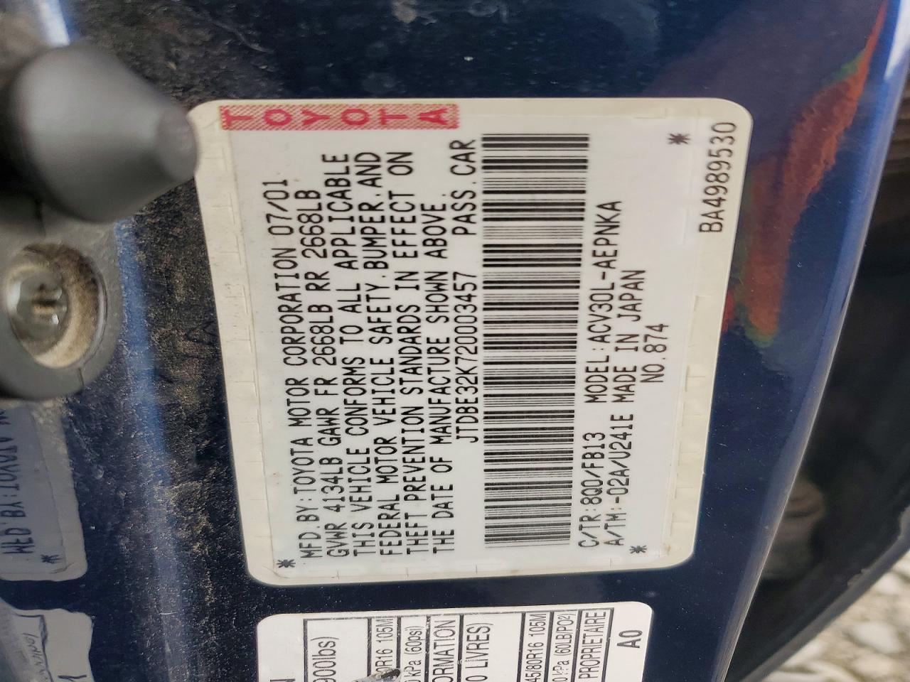 2002 TOYOTA CAMRY