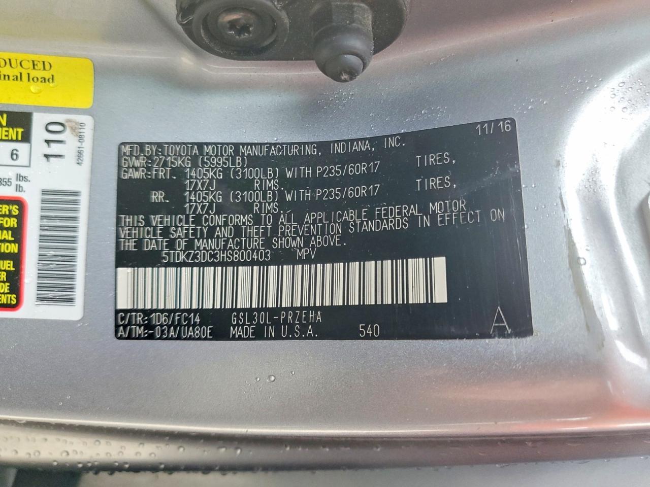 2017 TOYOTA SIENNA