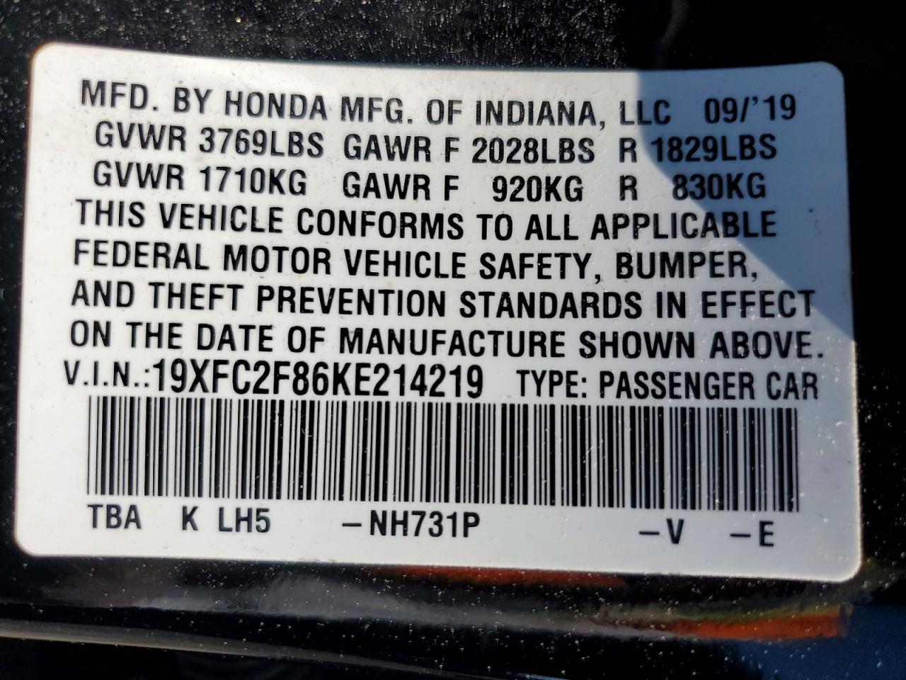 2019 HONDA CIVIC