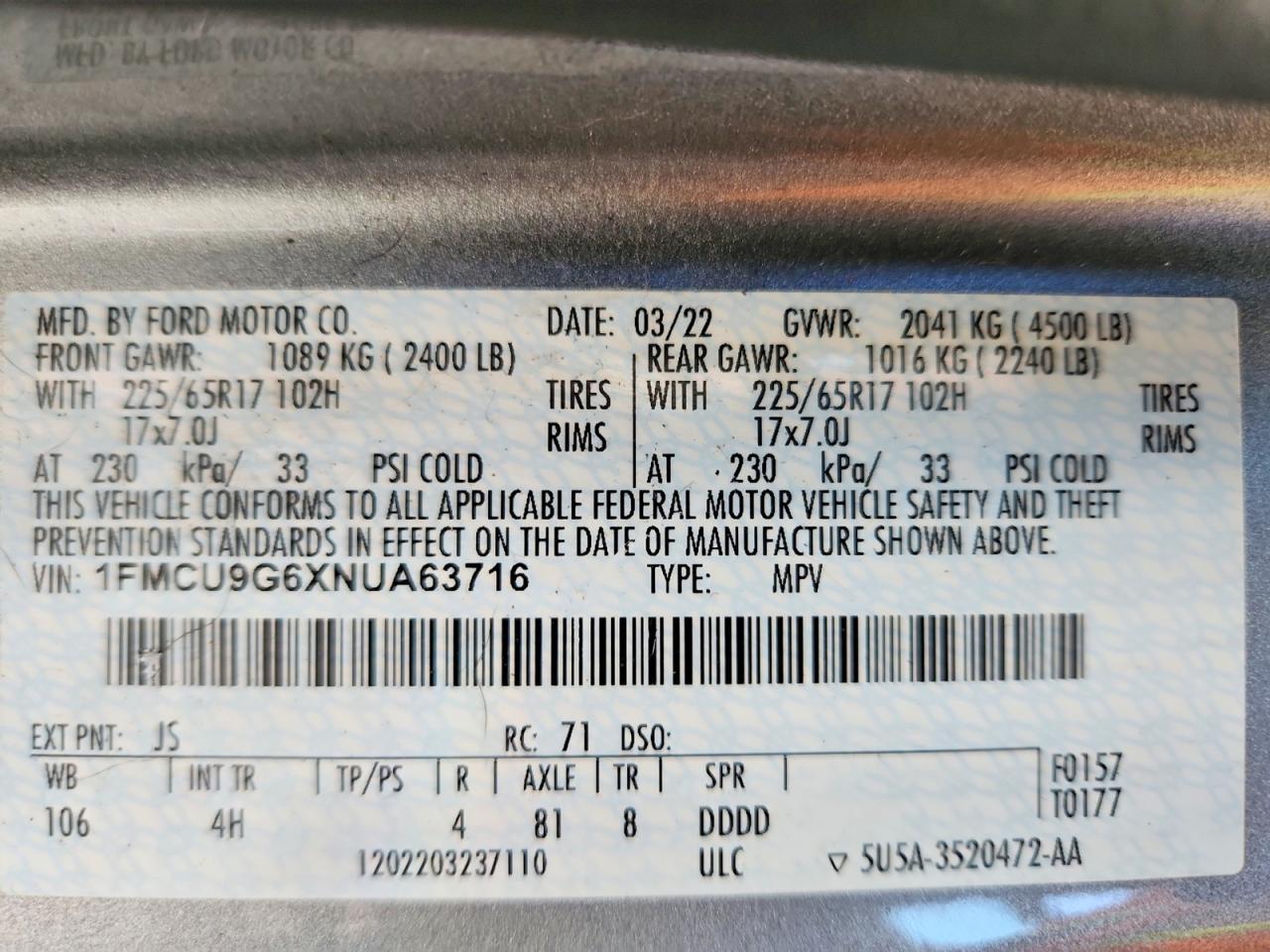 2022 FORD ESCAPE