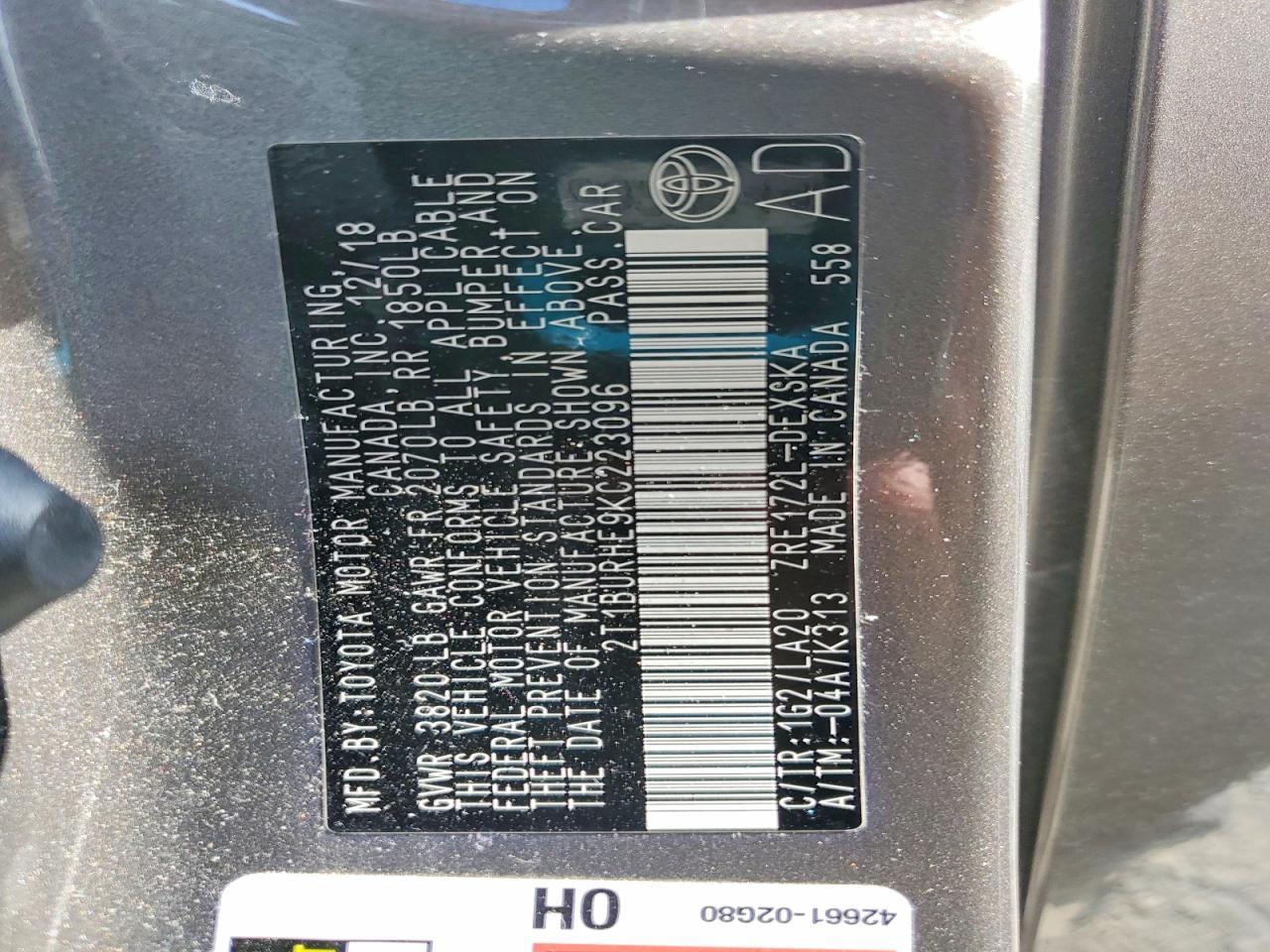 2019 TOYOTA COROLLA